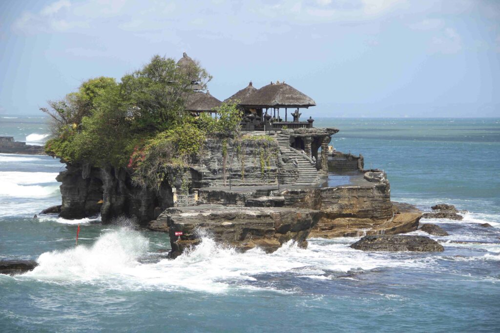 The Tanah Lot temple with strong waves Indonesia