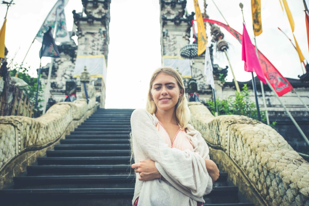 Woman at Pura Lempuyang temple in Bali