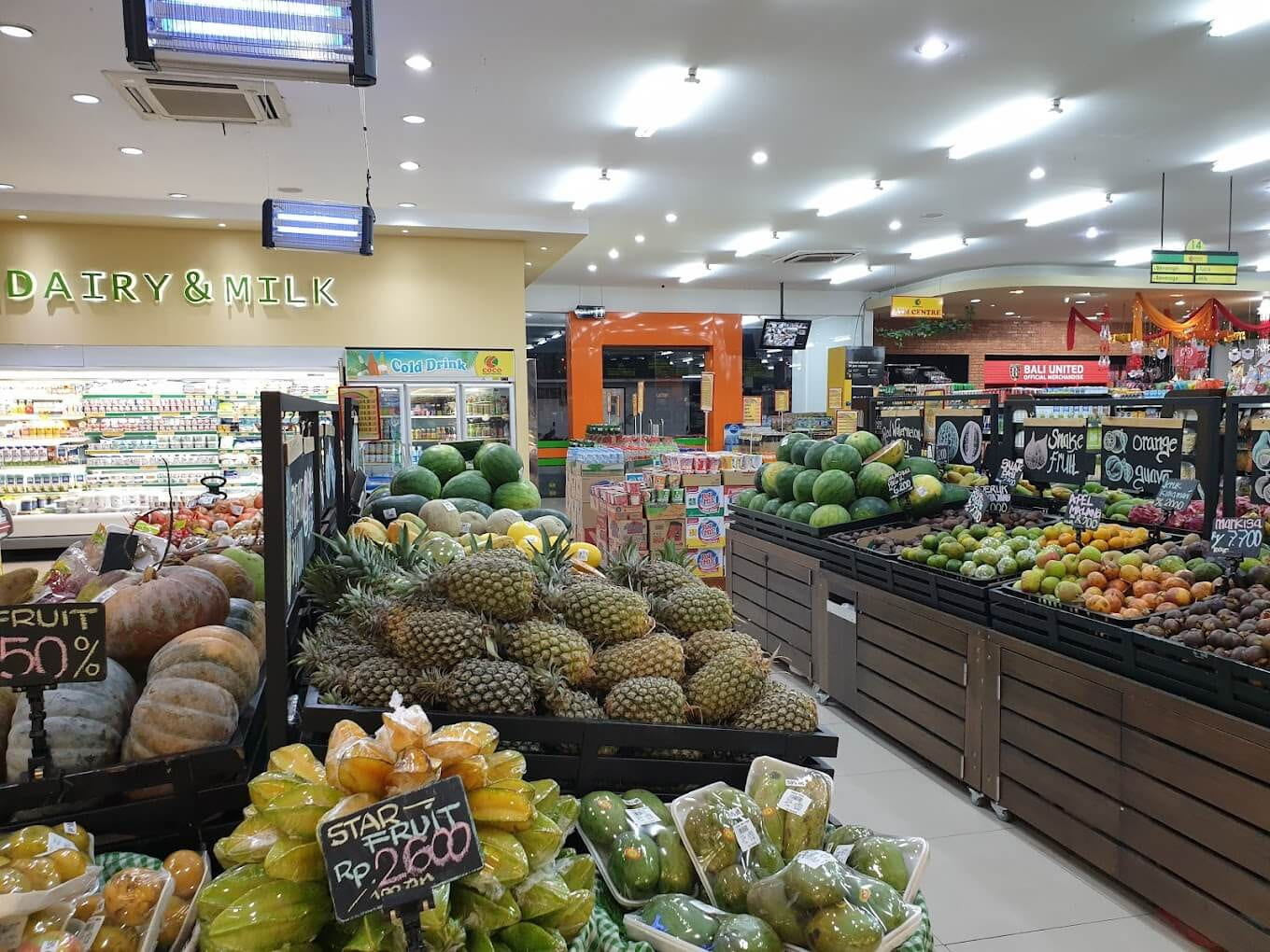 A view of Coco Supermarket's interior in Seminyak, featuring a diverse selection of products