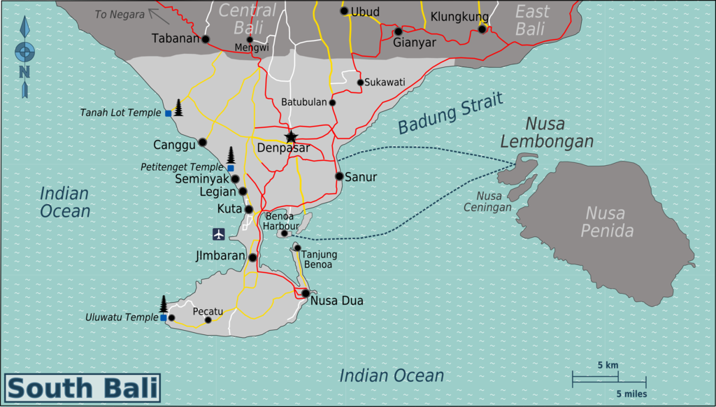 Map from Bali to Nusa Lembongan