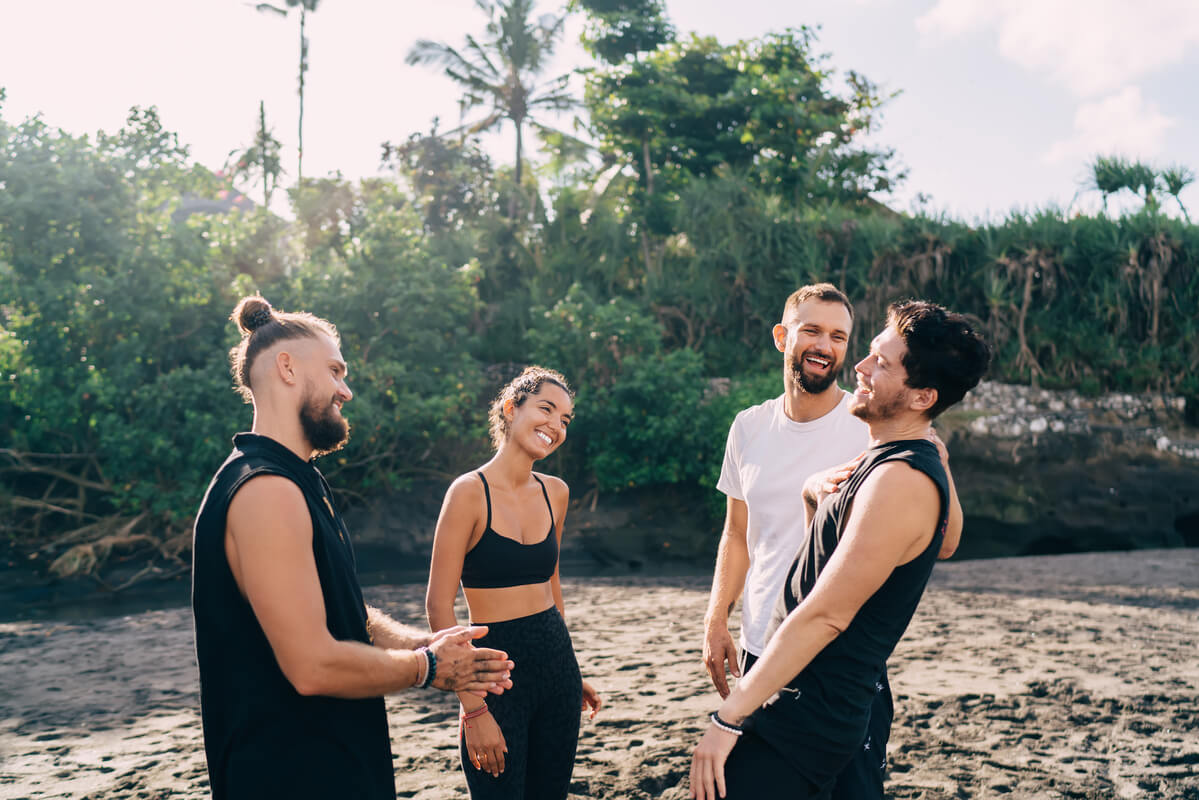 Group of friends, enjoying at a beach in Bali