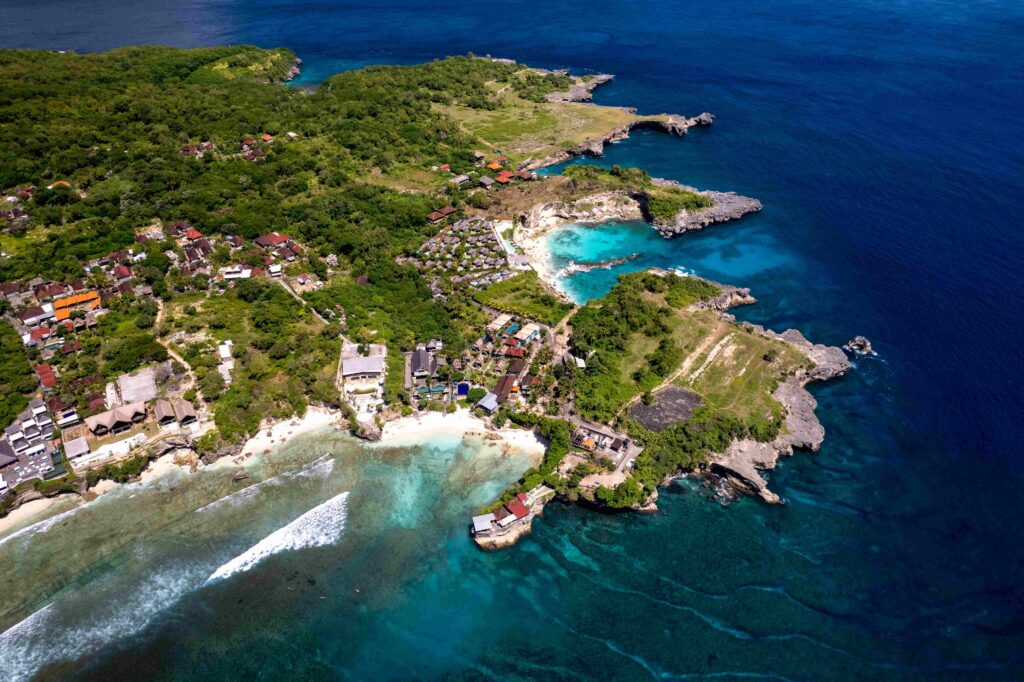 Aerial Drone Photo of coastline in Nusa Lembongan Ceningan Bali Indonesia