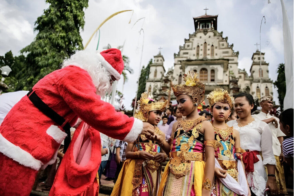 Santa and binese people during Chistmas