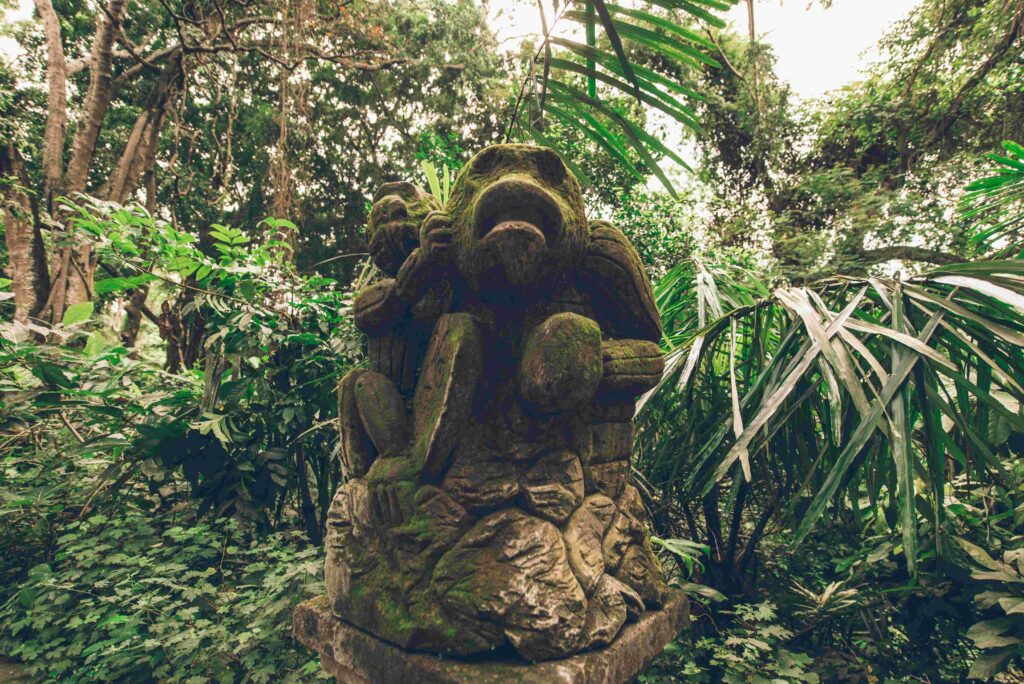 Statue in the sacred Monkey Forest, Ubud, Bali