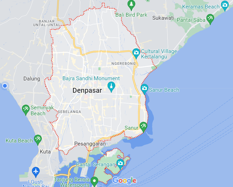 Denpasar on maps
