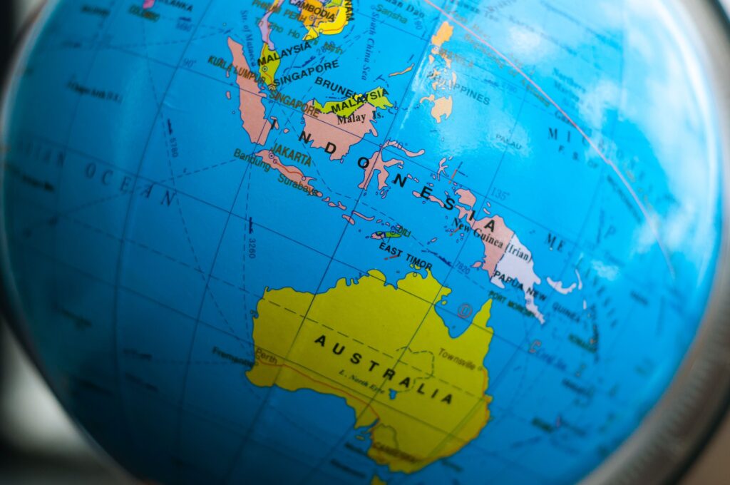 indonesia and australia on the globe map