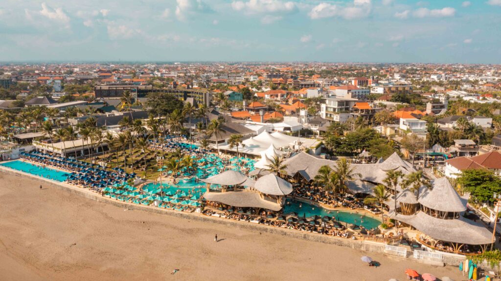 Finns Beach Club Beach Party VIP aerial drone shot