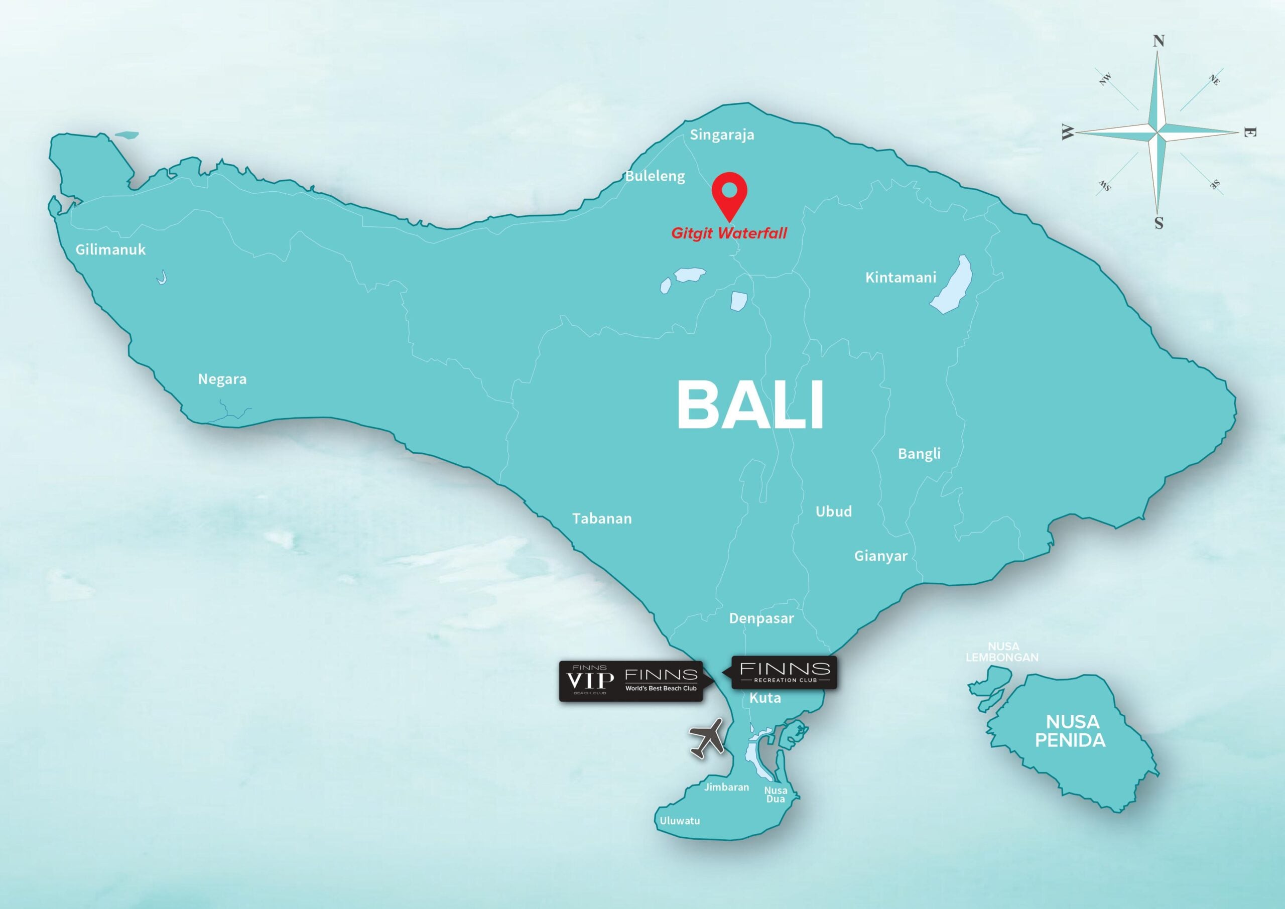 GITGIT WATERFALL FINNS BALI MAP