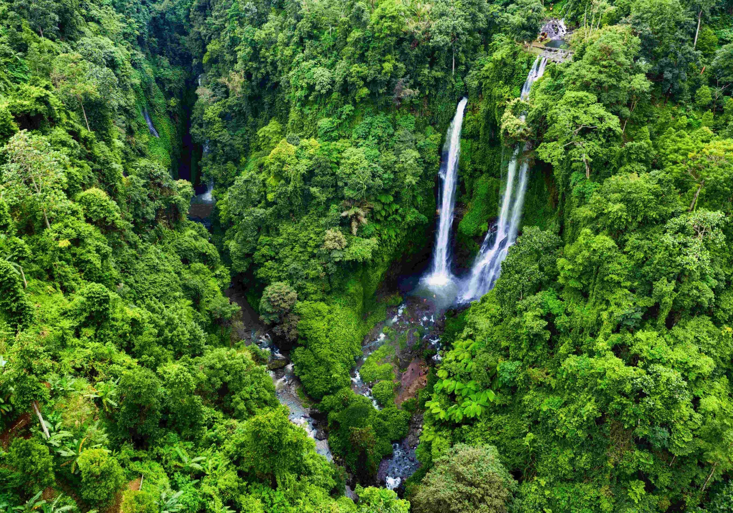 bali indonesia aerial view on sekumpul waterfall
