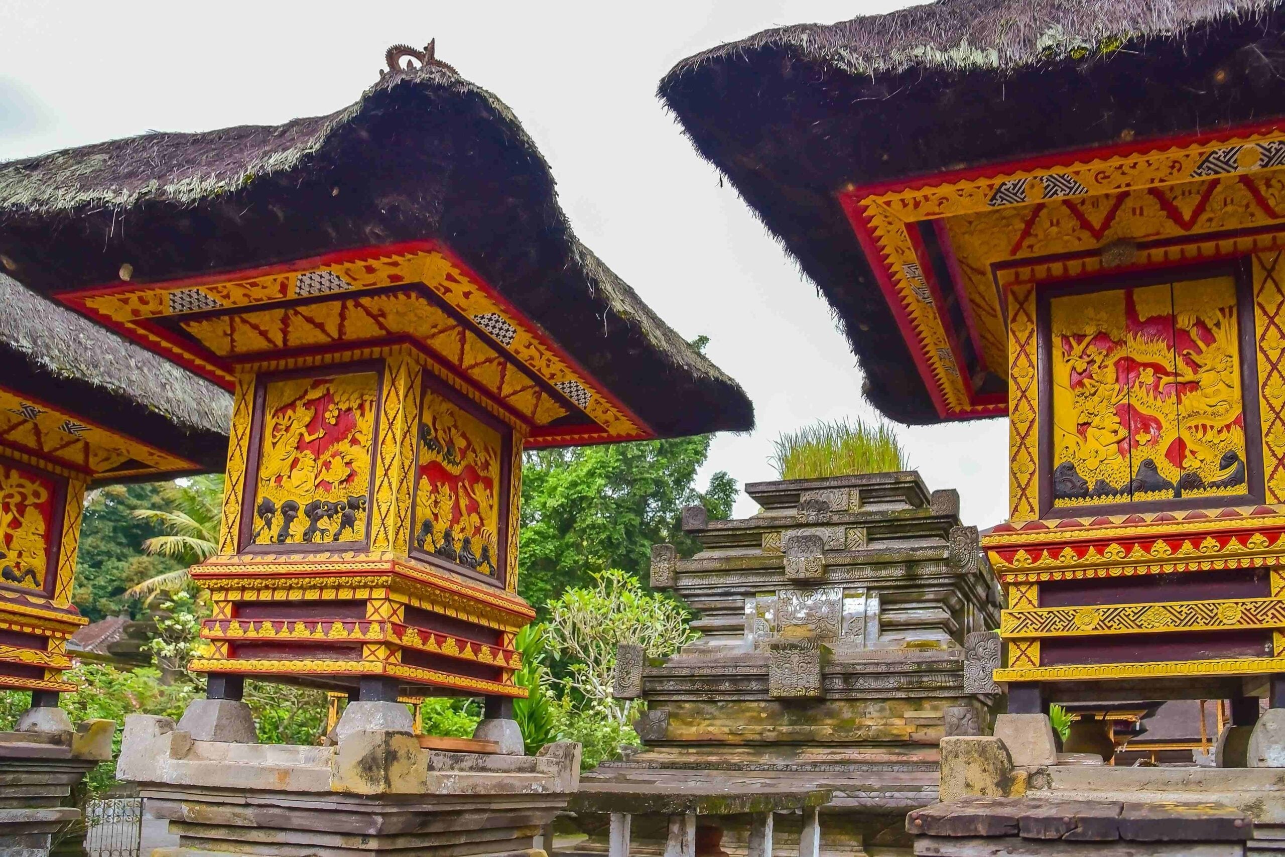 Beautiful thatched roof of the Tirta Empul temple Bali, Indonesia