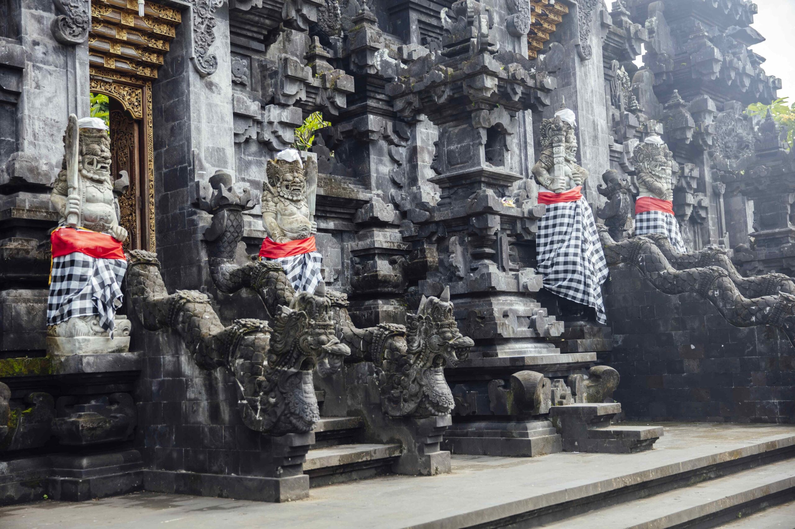 Detail from the Balinese Hindu temple Pura Goa Lawah in Indonesi