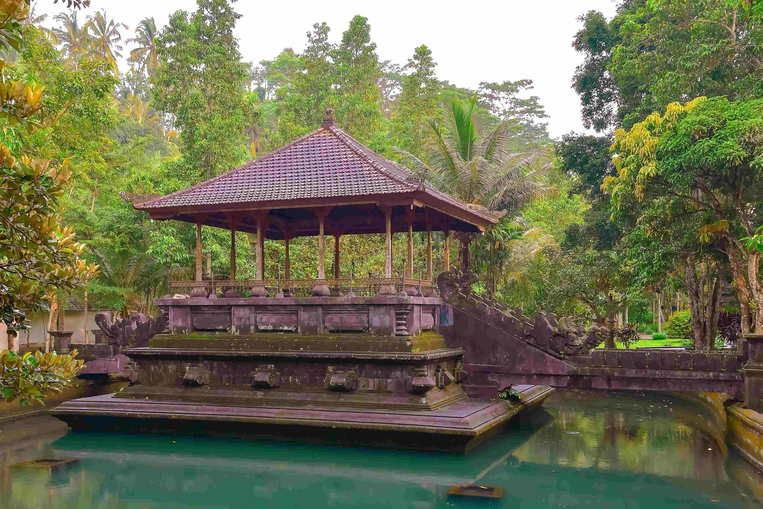 Gazebo in the middle of the lake at Pura Tirta Empul Bali, Indonesia