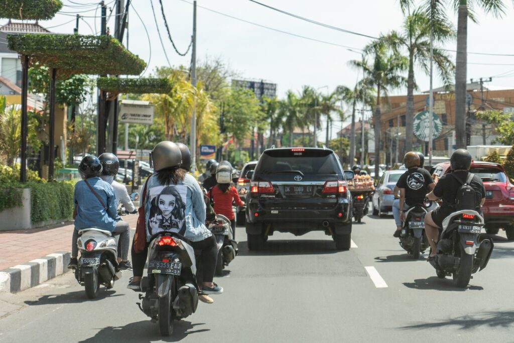scooter in highway Bali during dry season