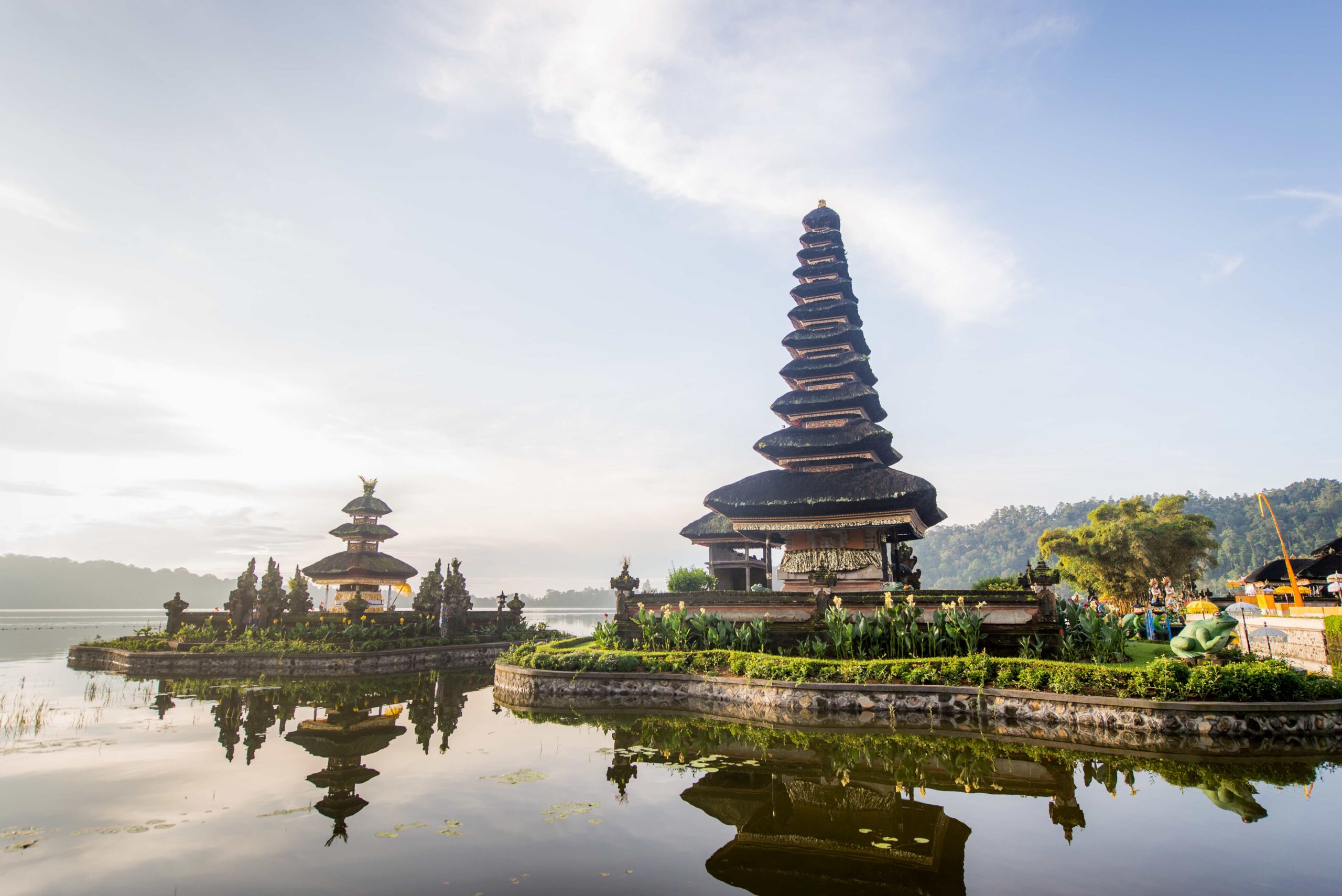 Pura Ulun Danu Beratan temple at sunrise in Bali, Indonesia