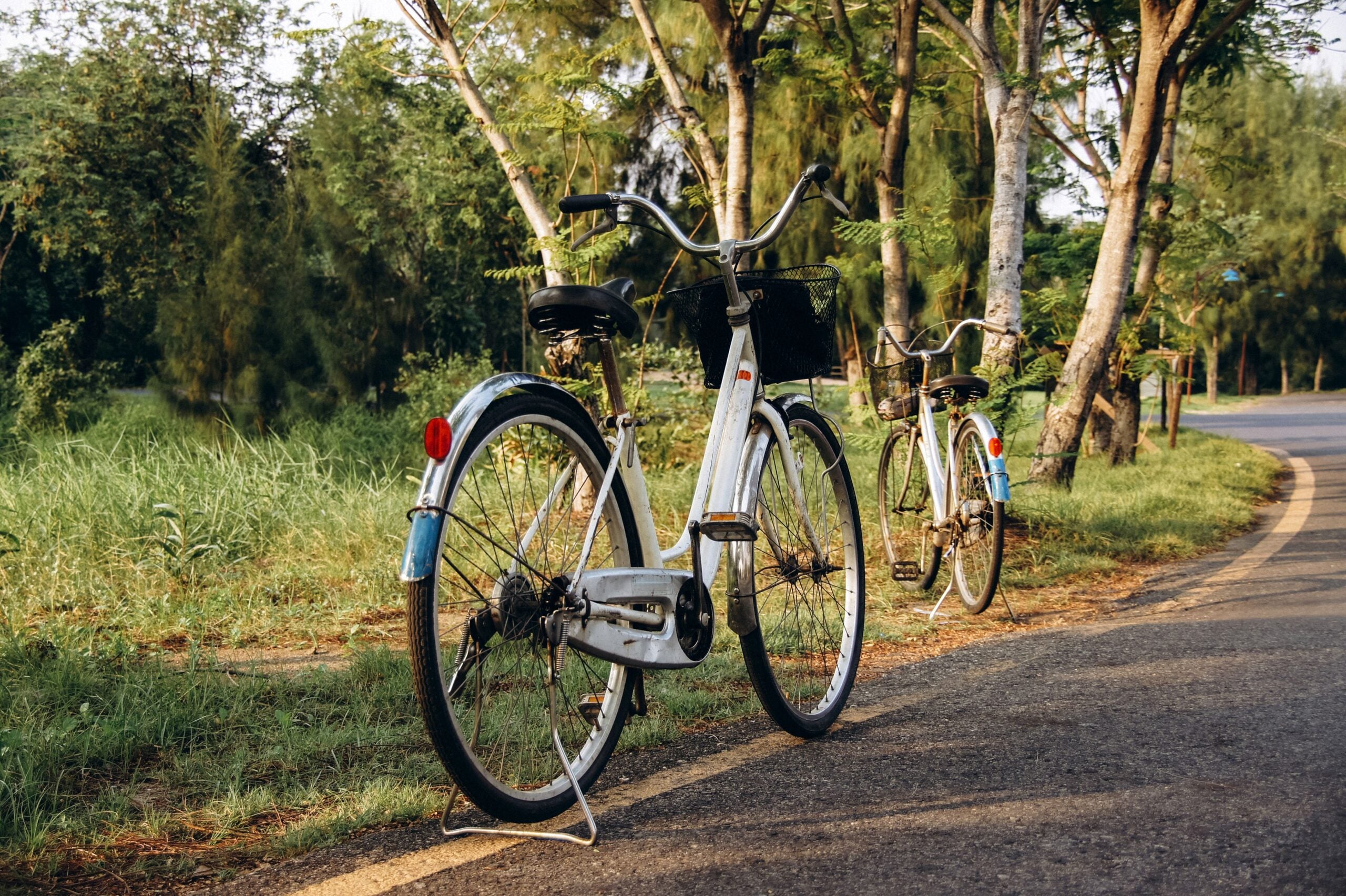 two white bicycles