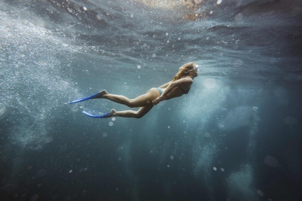 Woman underwater, Gili Meno, Gili islands, Bali, Indonesia