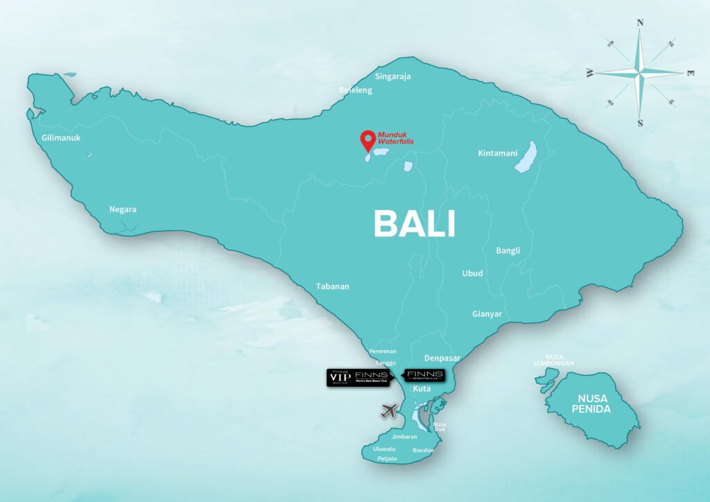 MUNDUK WATERFALLS FINNS BALI MAP