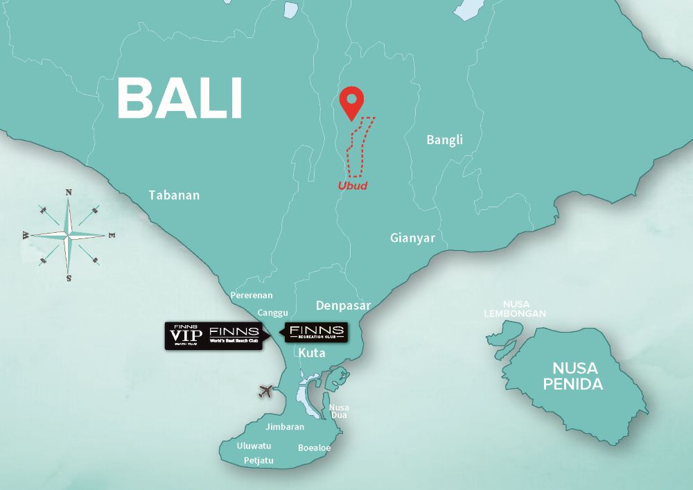 UBUD BEACH BALI FINNS BALI MAP