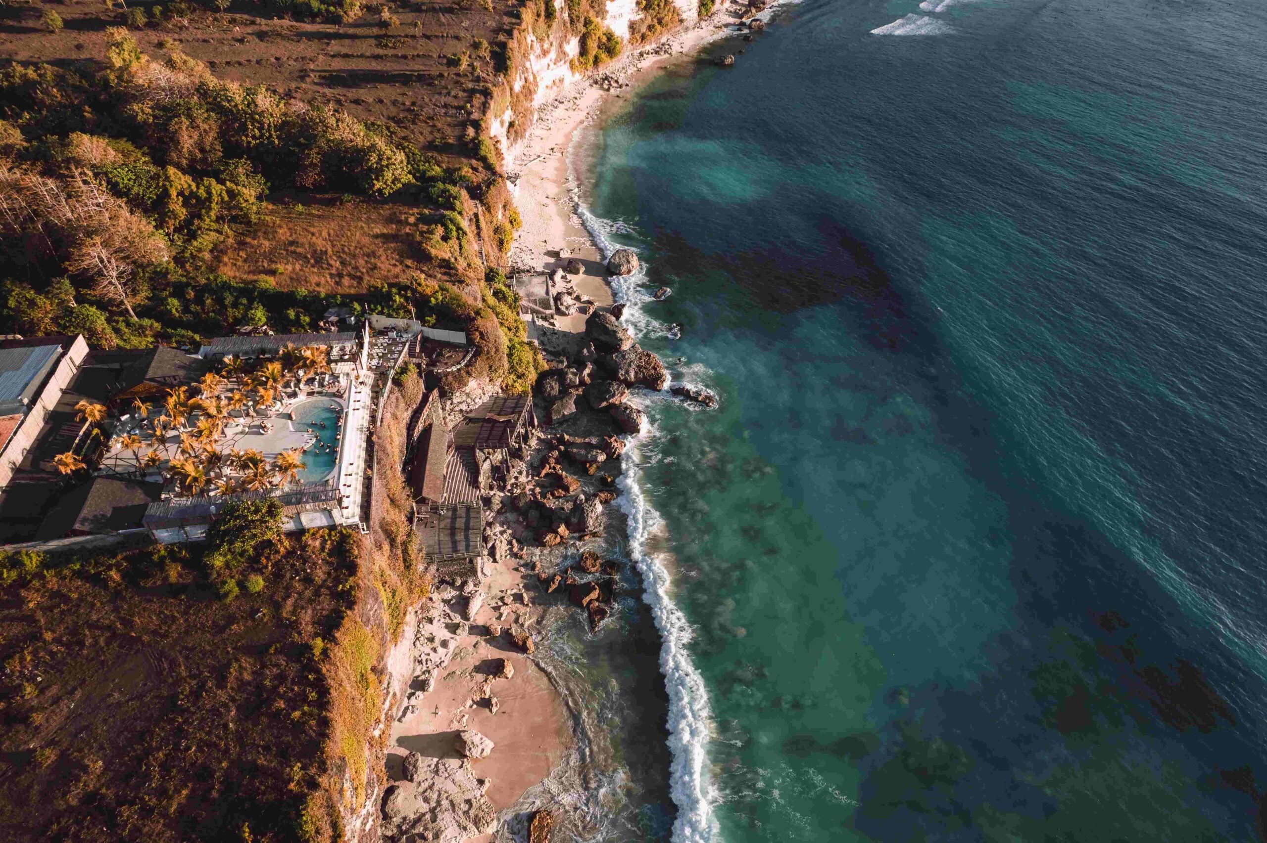 Aerial Photo of Dreamland Beach at Sunset, Bali, Pecatu, Uluwatu, Indonesia