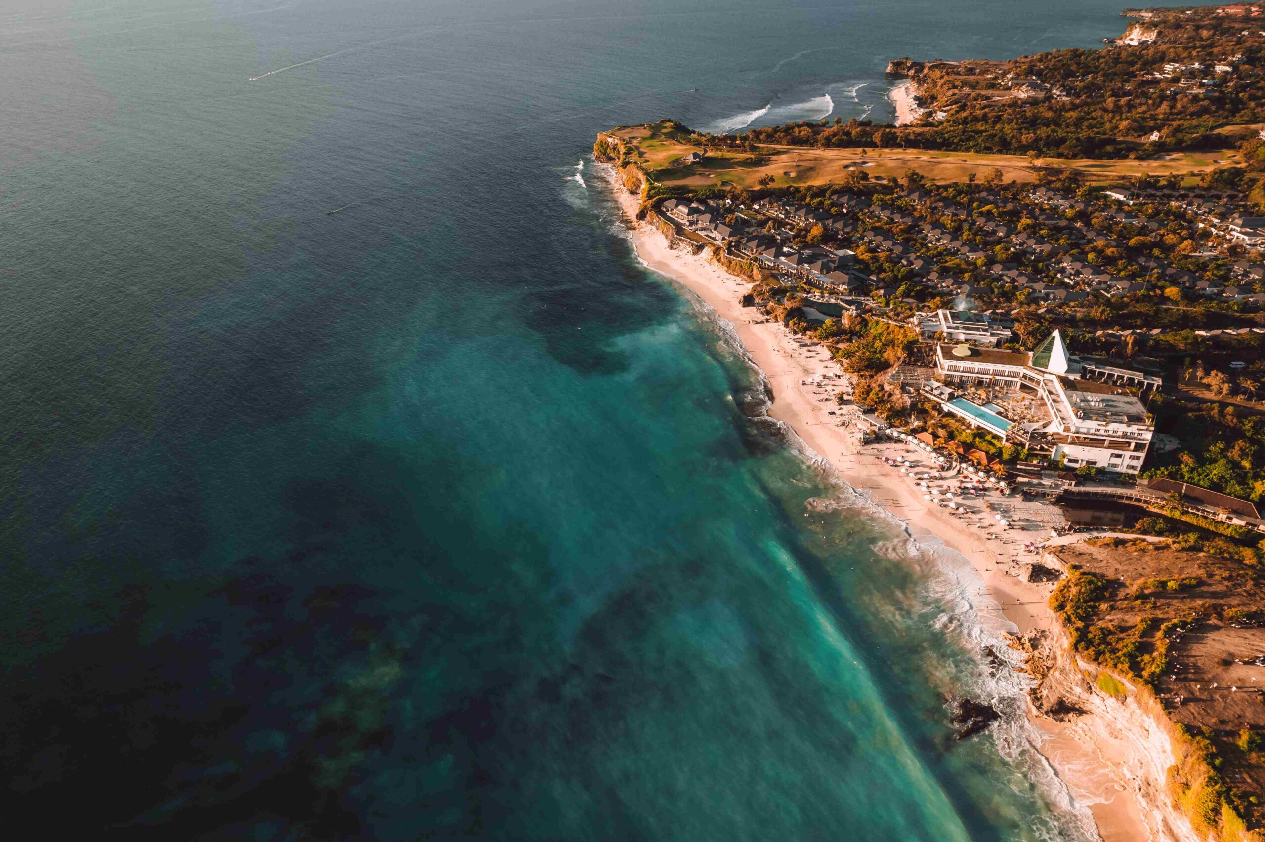 Aerial Photo of Dreamland Beach at Sunset, Bali, Pecatu, Uluwatu, Indonesia