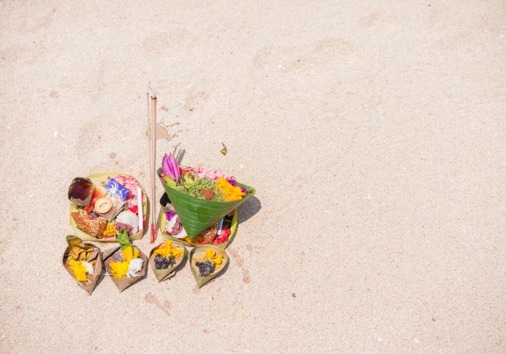 Balinese offering on the beach