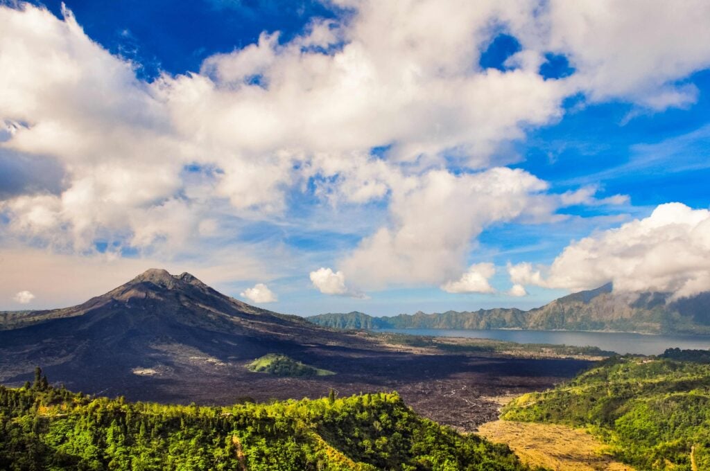 Landscape view of volcano mount Gunung Batur, Kintamani, Bali
