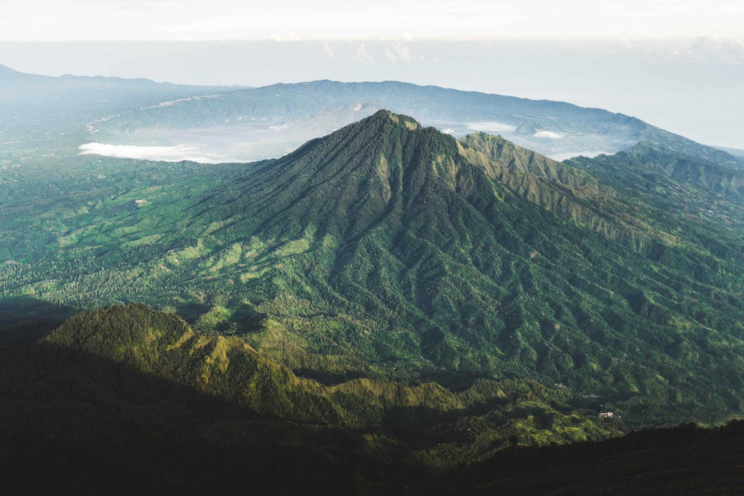 View of Batur Caldera and Gunung Abang from mount Agung in Bali
