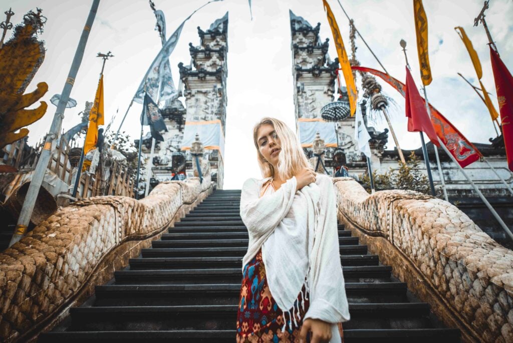 Woman at Pura Lempuyang temple in Bali