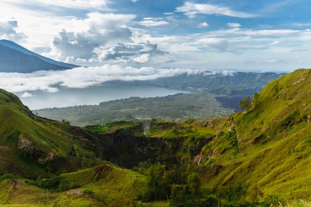Active Indonesian volcano Batur in the tropical island Bali Indonesia Batur volcano sunrise serenity Dawn sky at morning in mountain Serenity of mountain landscape, travel concept