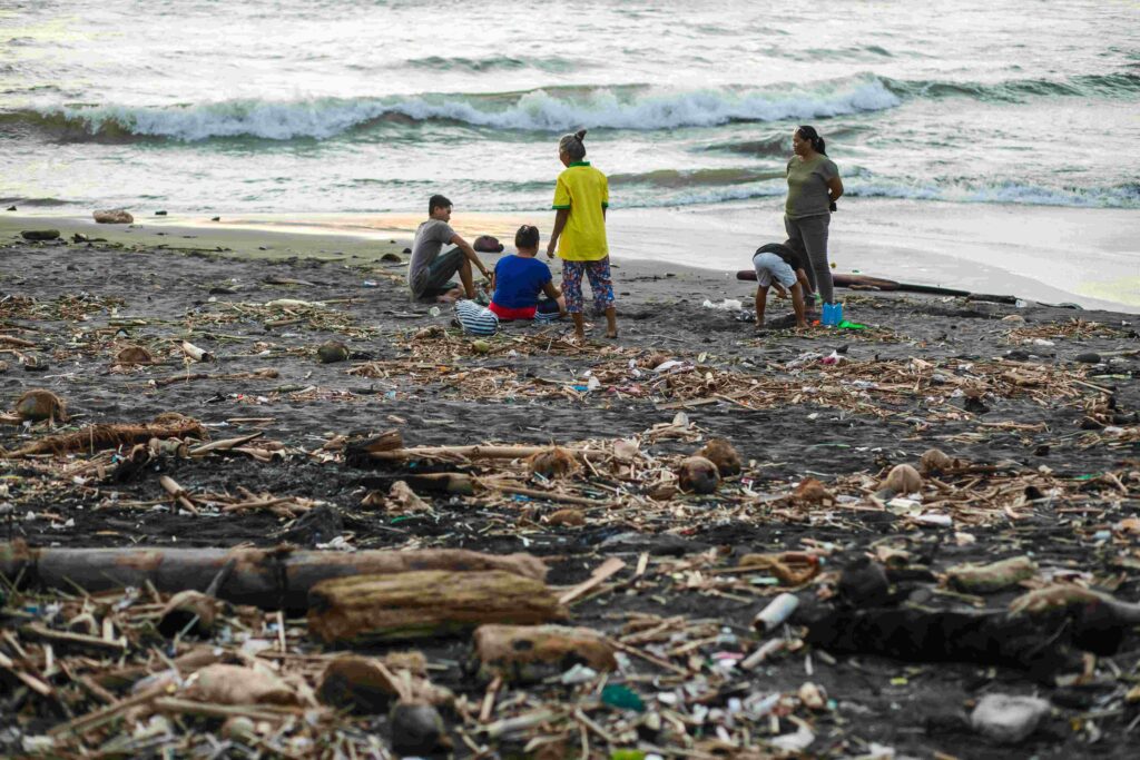 BALI, INDONESIA APRIL 31, 2019: Beach pollution in Bali Hard