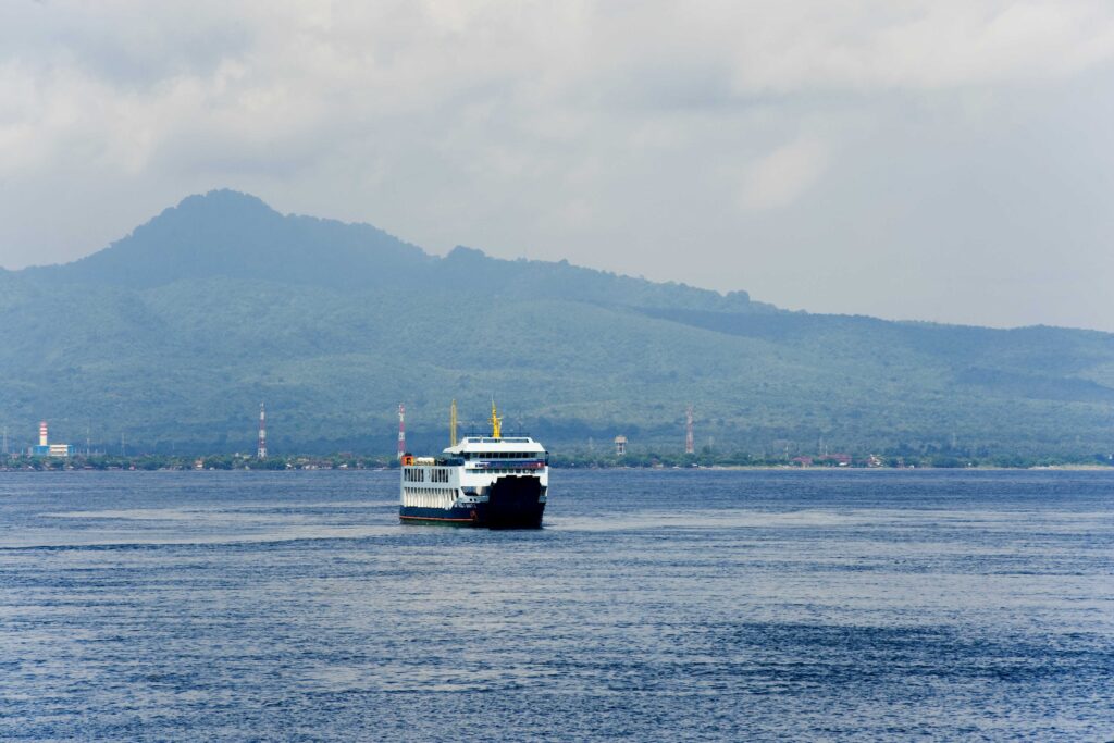 Local Ferry from Bali to Lombok in Indonesia, Asia, background with copy space