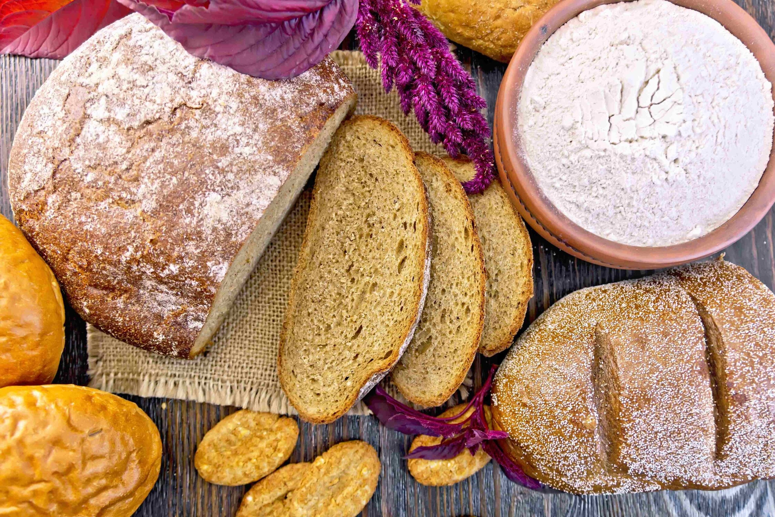 Bread and biscuits amaranth flour on board top