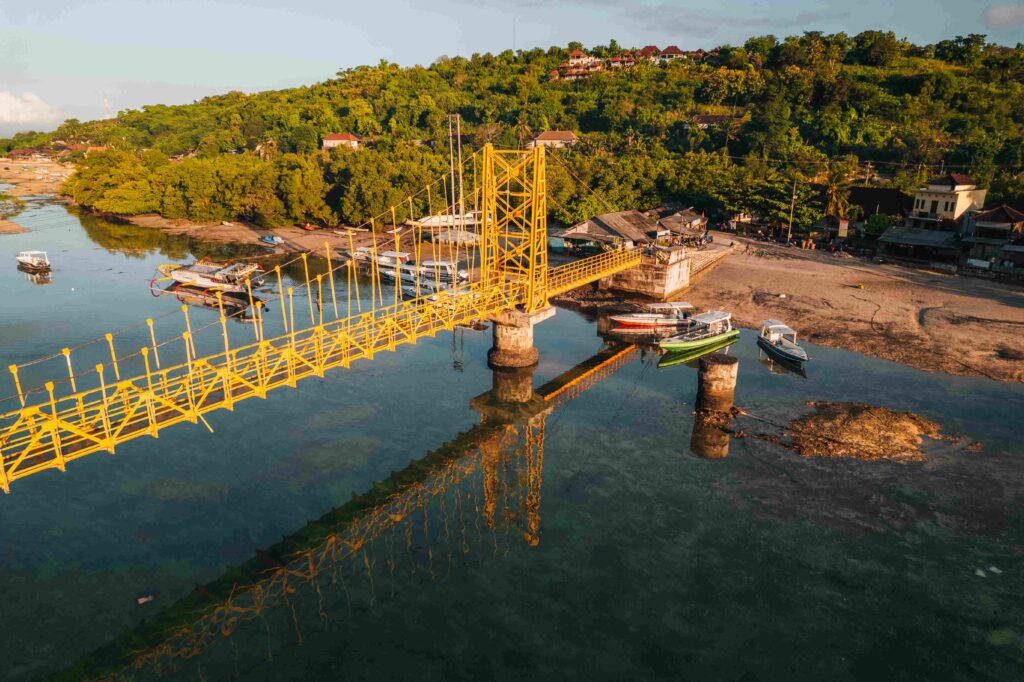 Famous yellow bridge Nusa Lembongan Nusa Ceningan Bali Indonesia Drone