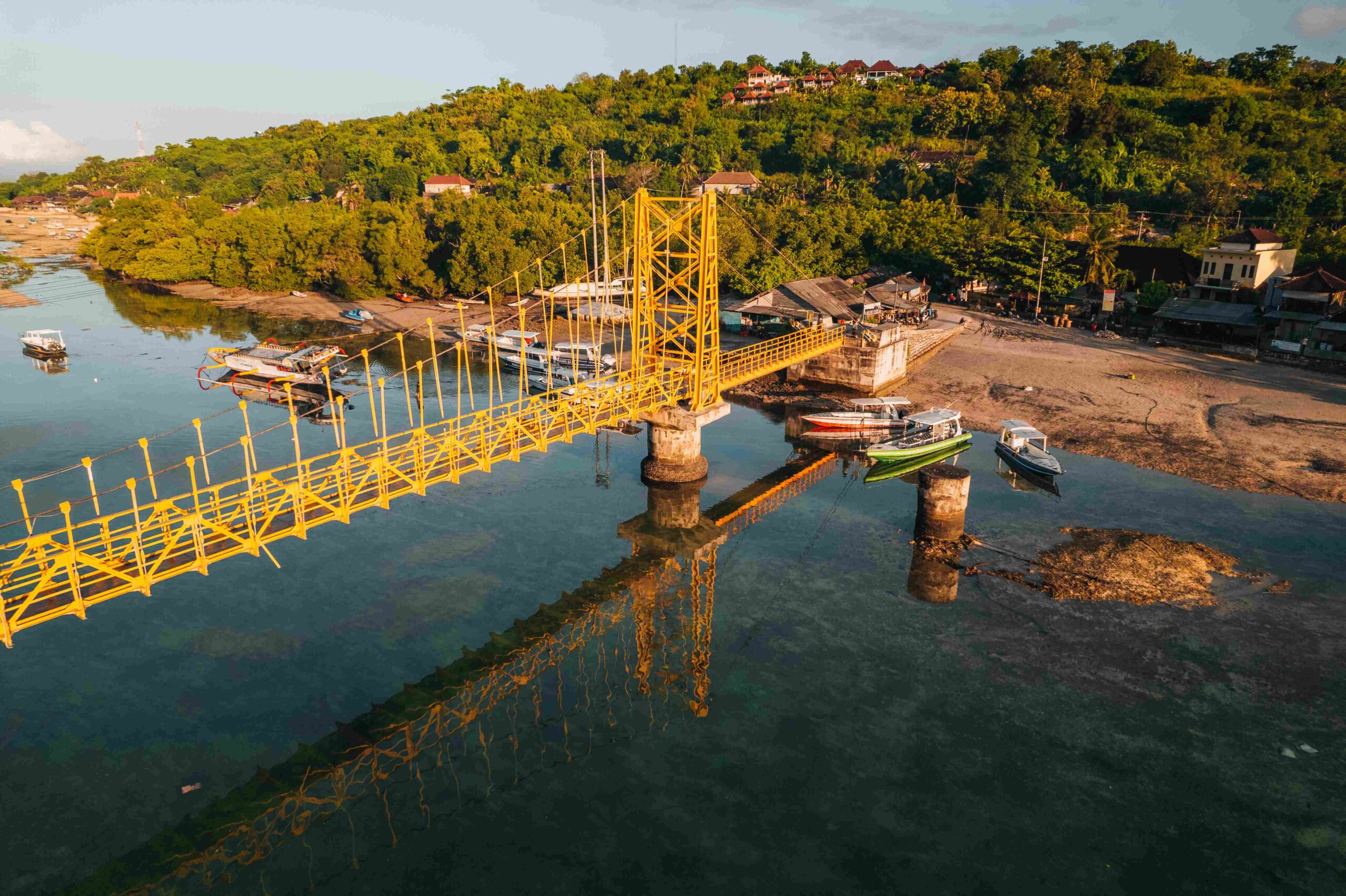 Famous yellow bridge Nusa Lembongan Nusa Ceningan Bali Indonesia Drone