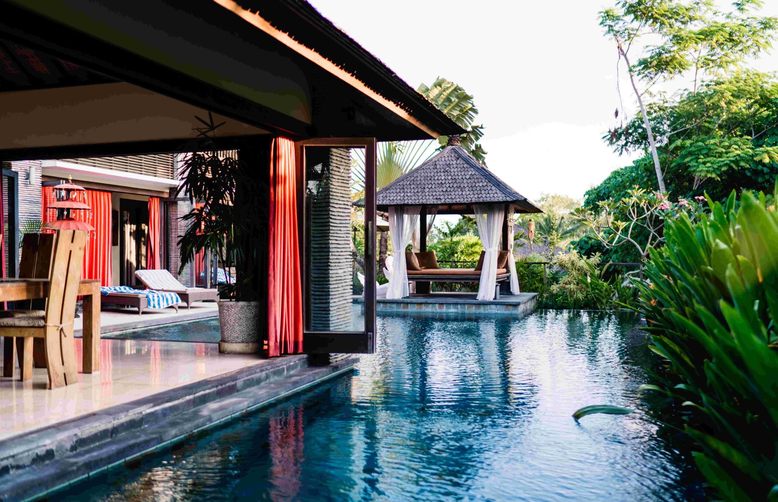 Luxury villa on tropical resort in sunrise