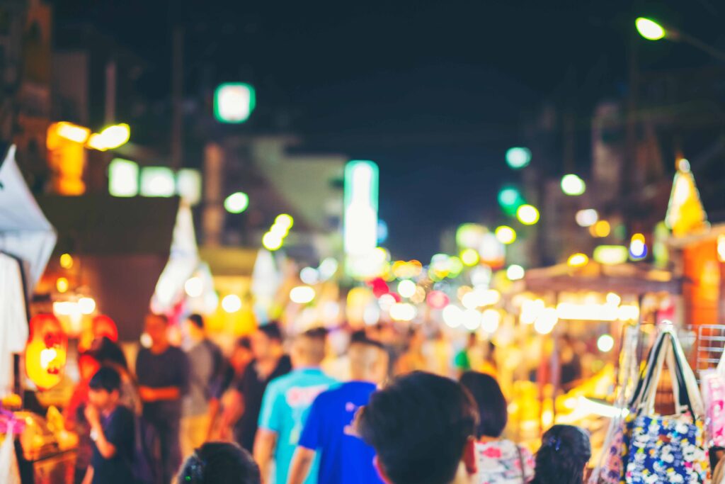 Abstract blur and defocused night local market in hua hin provin