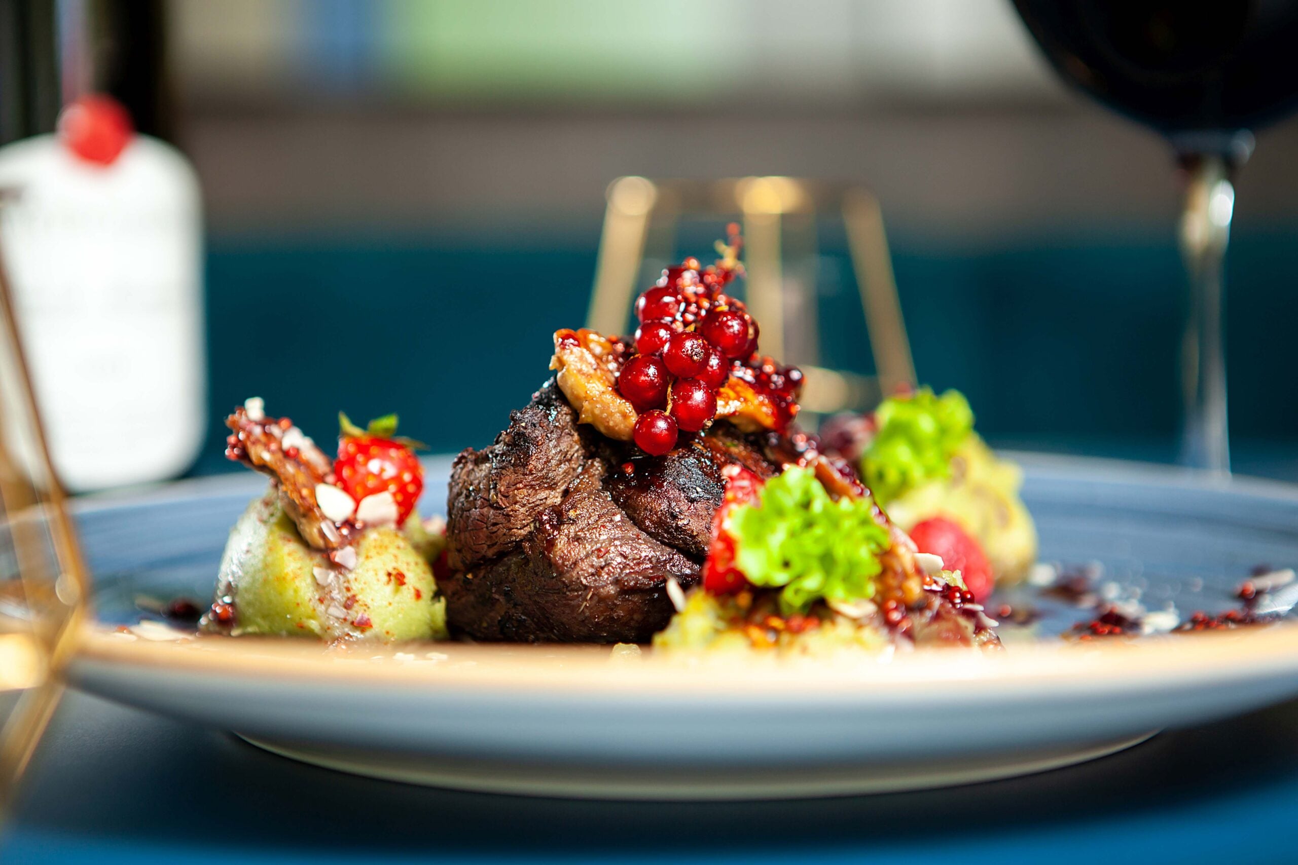 Fine dining Grilled steak with vegetables