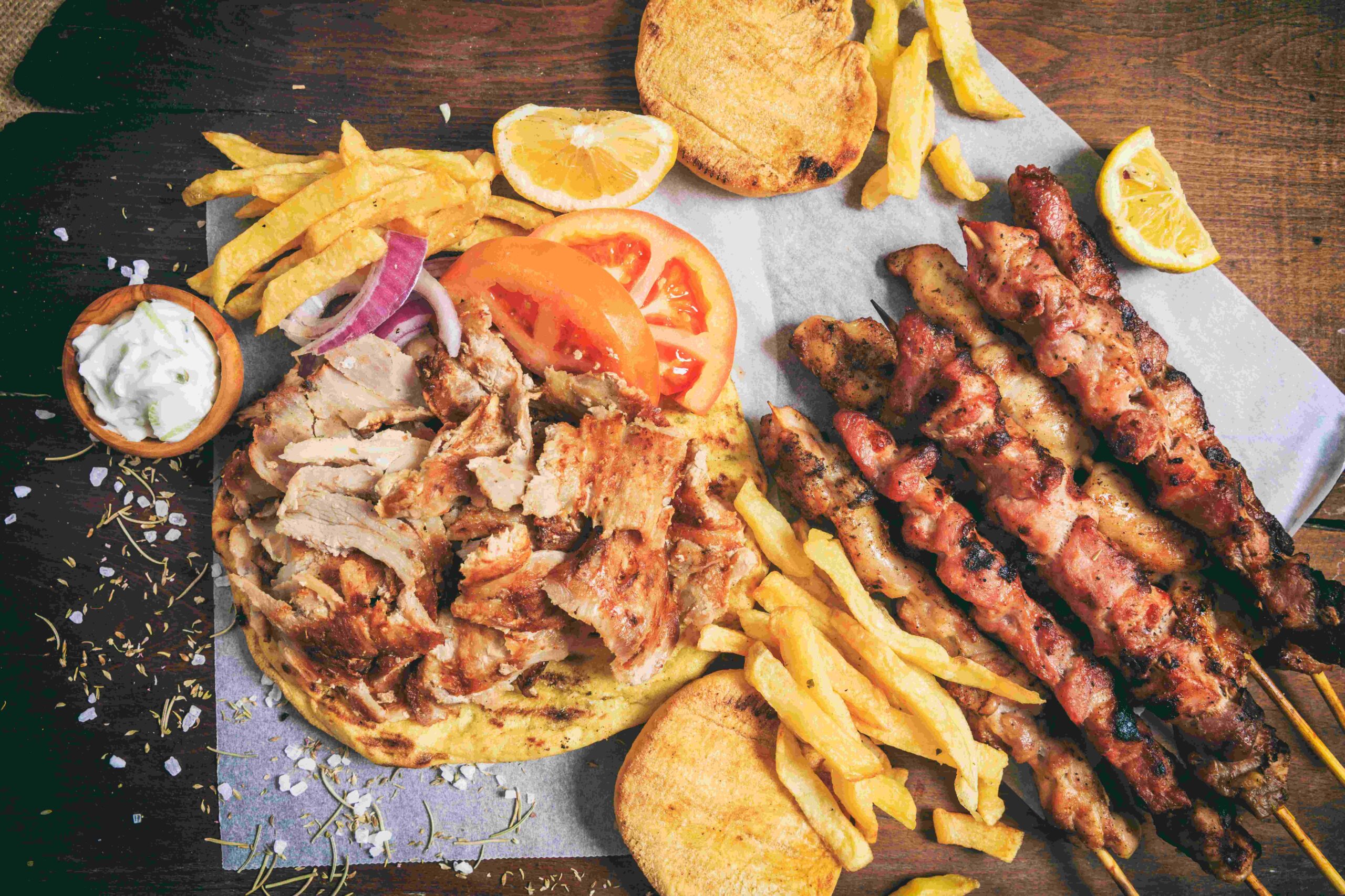 Greek gyros on a pita bread