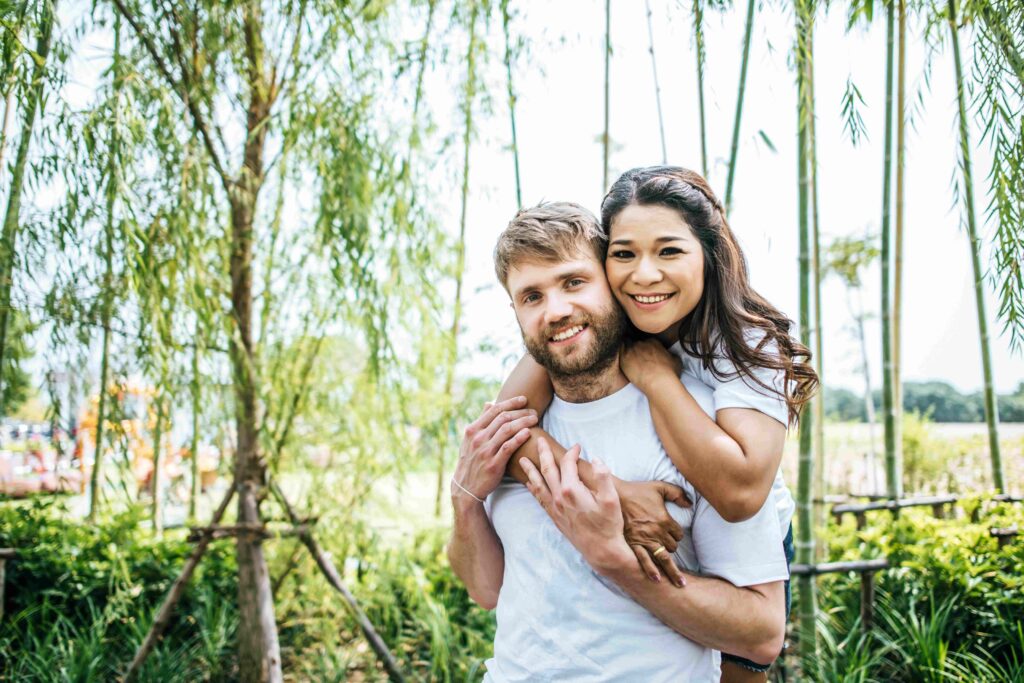 Happy Smiling Couple diversity in love moment together