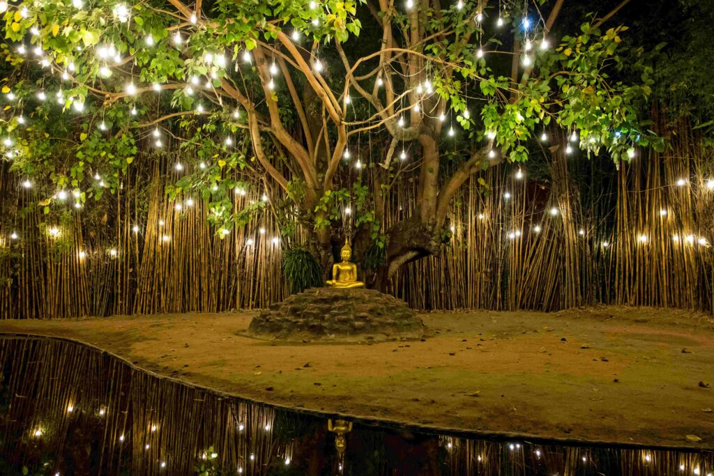 Temple garden with buddha statue