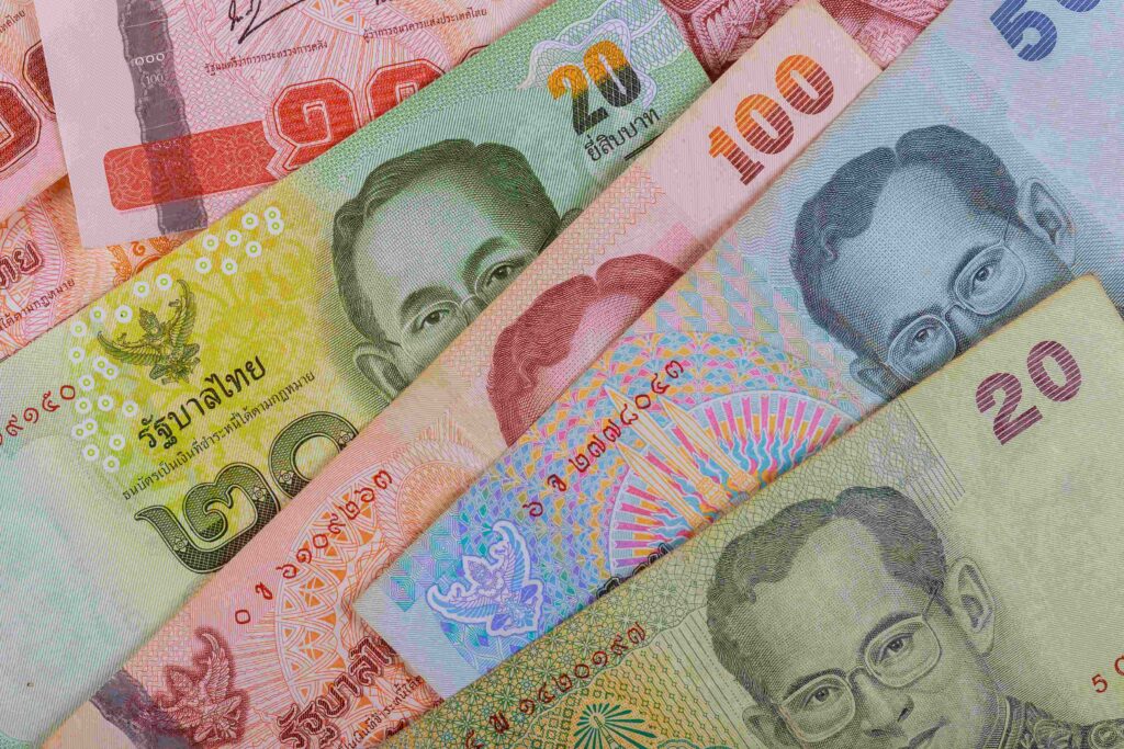 Thai baht money of Thailand banknote closeup