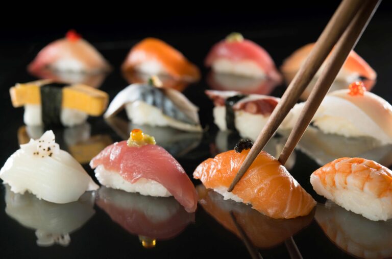 Japanese food sushi set dinner meal isolated on white background