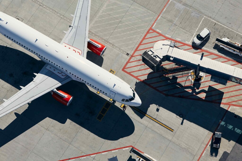 Aerial view of airplane at airport