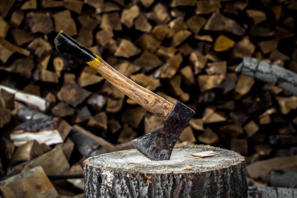 the old axe stuck in a stump