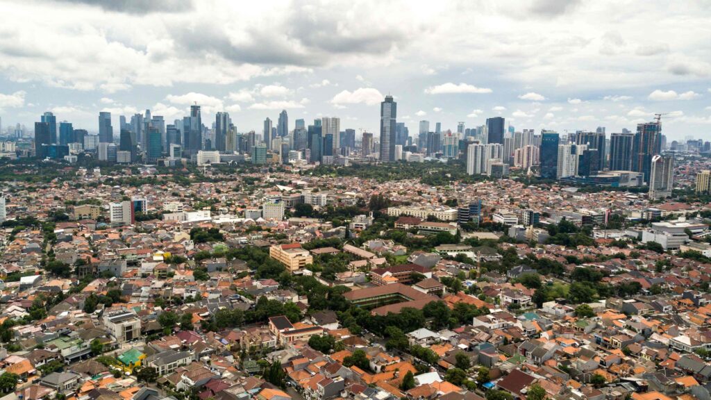 Aerial view of Jakarta cityscape in Indonesia