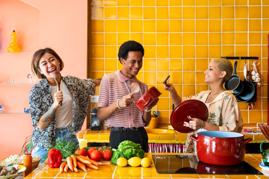 Group of friends bonding at home, LGBTQ and diversity concepts