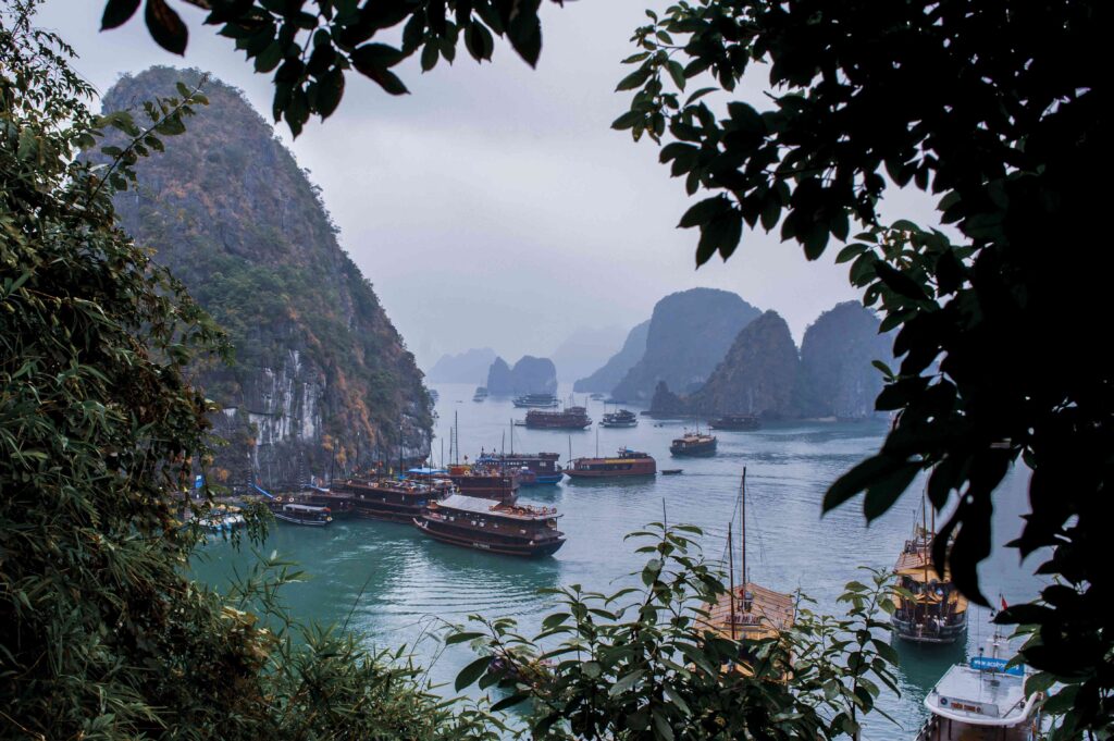 Junk ship boat trip cruise in beautiful Ha Long Bay, Vietnam, Southeast Asia