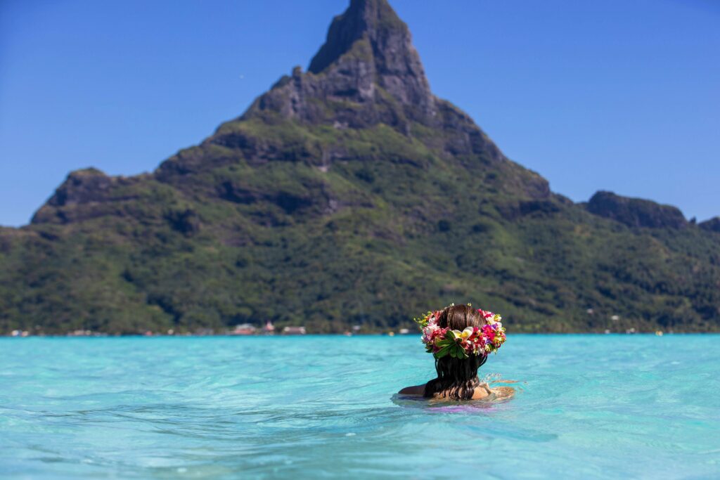 woman wearing floral crown in bora bora 2023 11 27 05 17 14 utc