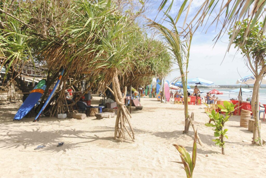 Bali, Indonesia circa February 2017: View of Kuta beach locate