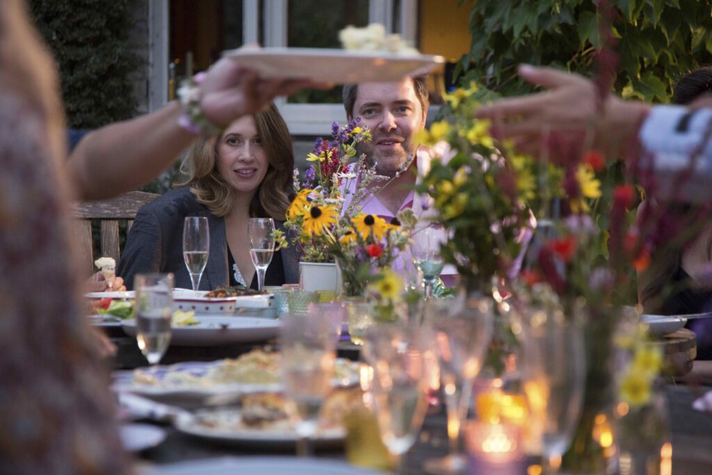 Guests enjoying and celebrating at garden party